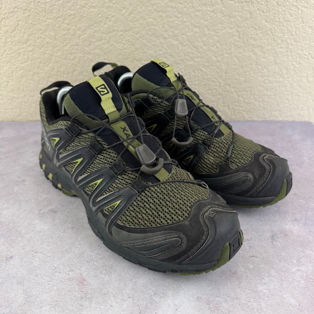 Salomon XA PRO 3D Men's 10.5 Trail Running Shoes Hiking Green Black Quicklace